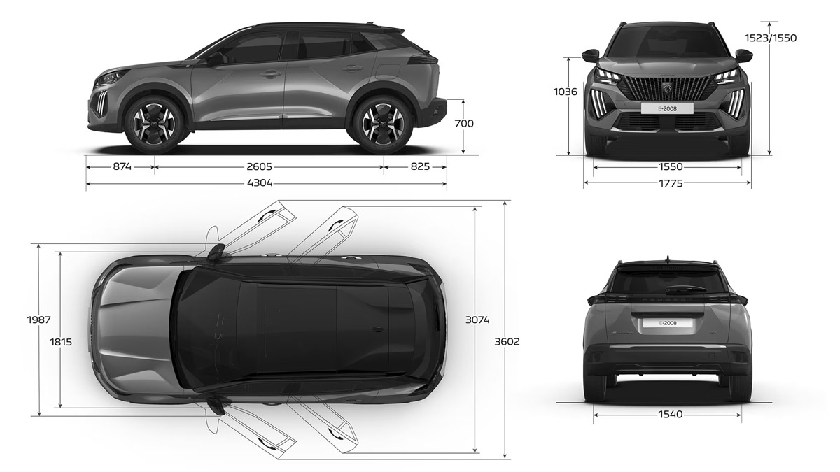 Vonkajšie rozmery nového Peugeotu 2008