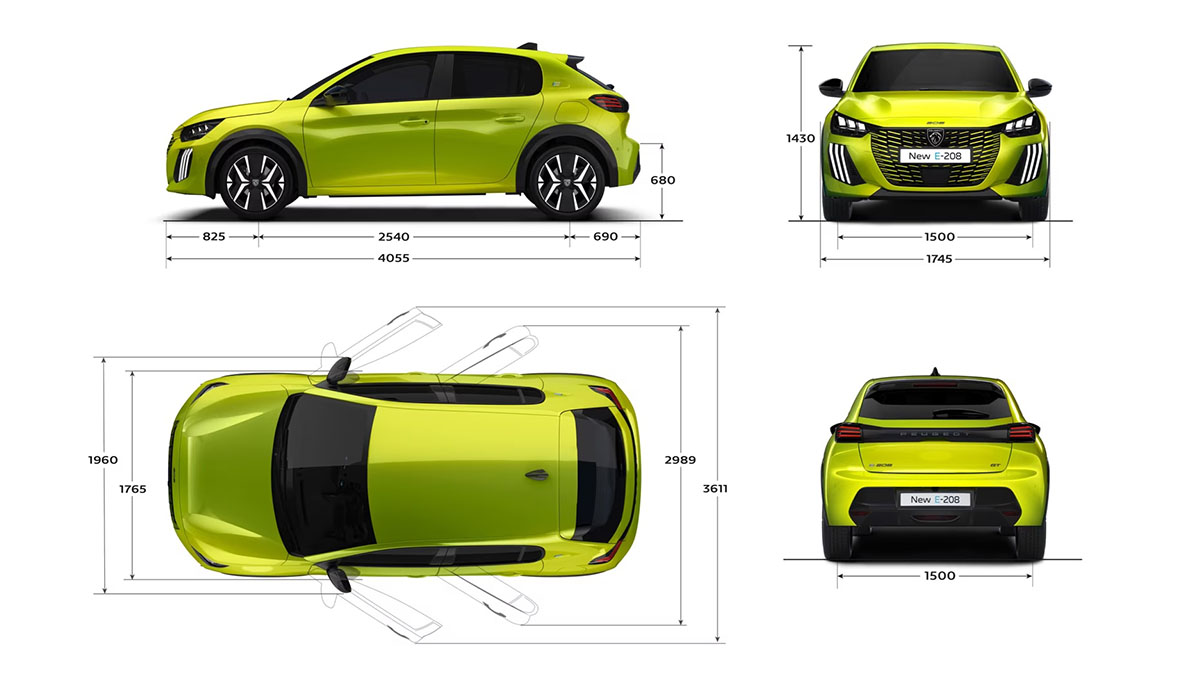 Vonkajšie rozmery nového Peugeotu 208