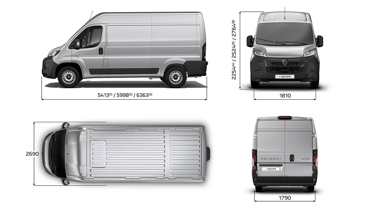 Vonkajšie rozmery Peugeot e-Boxer