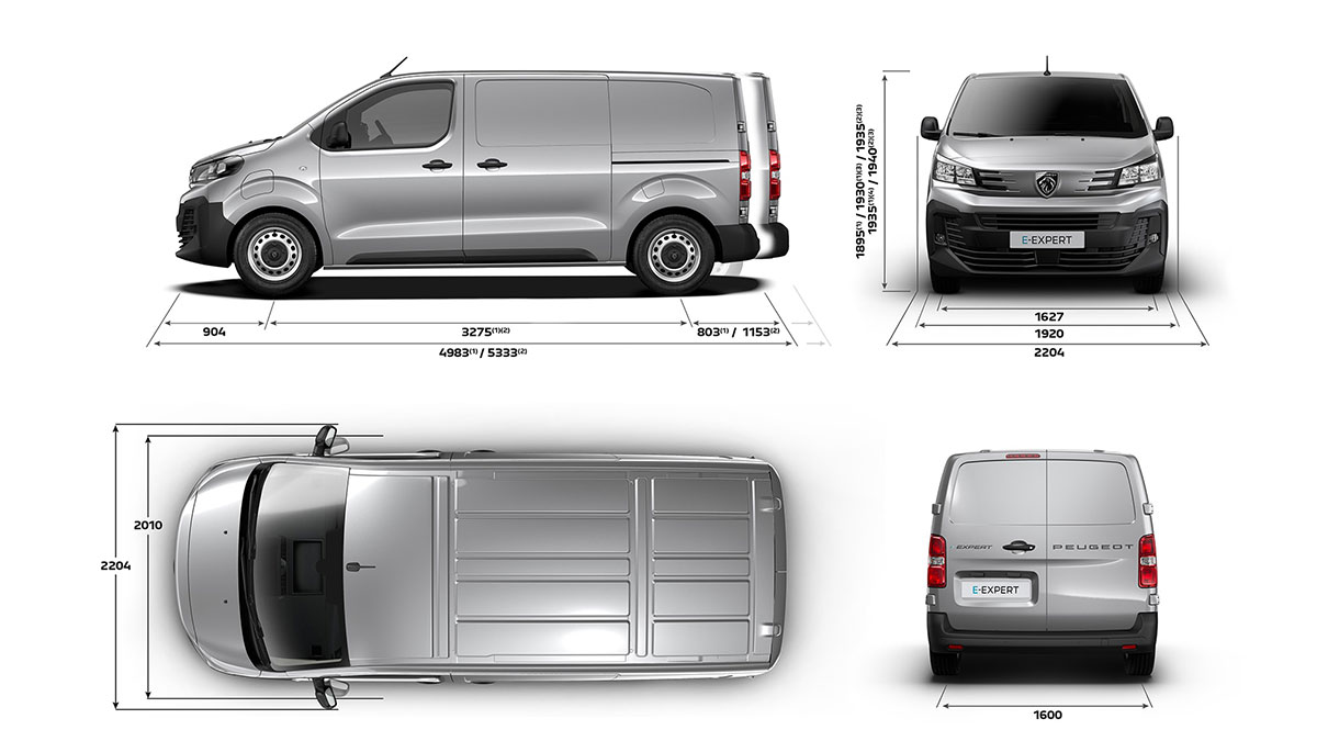 Vonkajšie rozmery Peugeot e-expert