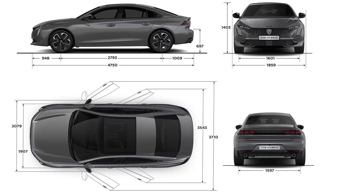 Vonkajšie rozmery modelu PEUGEOT 508